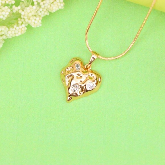 "Textured Rose Gold Heart Pendant with Sparkling Crystal Accents, XPPT1522 - Picture 12 of 13